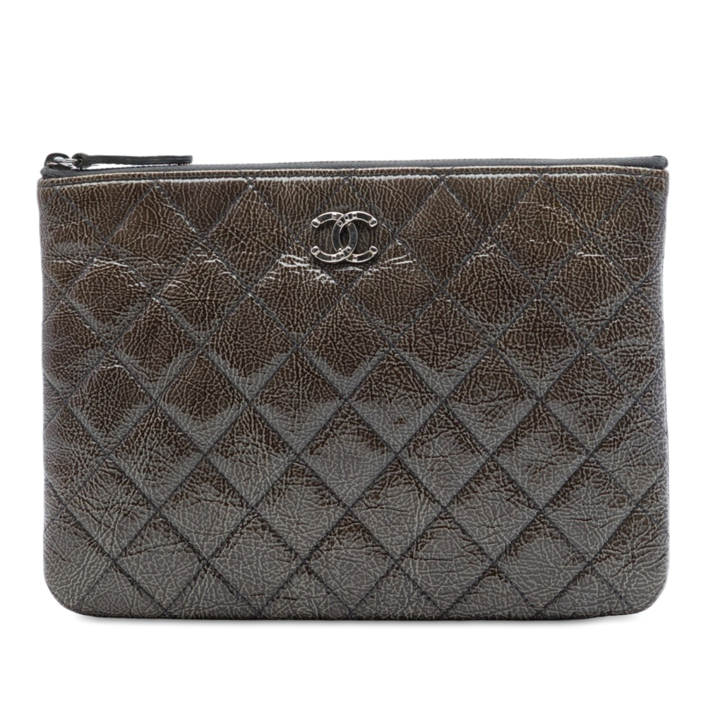 Pre-Loved Chanel Small Quilted Crinkled Patent O Case Clutch